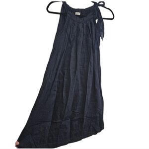 Bellambia Linen Dress Made In Italy Women's Size Small Navy Blue Tie Detail Neck